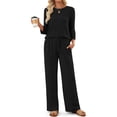 thumbnail image 4 of Fantaslook Pajamas Sets for Women Casual Two Piece Lounge Sets 3/4 Sleeve Crew Neck Top Wide Leg Pants Vacation Travel Outfits, 4 of 9