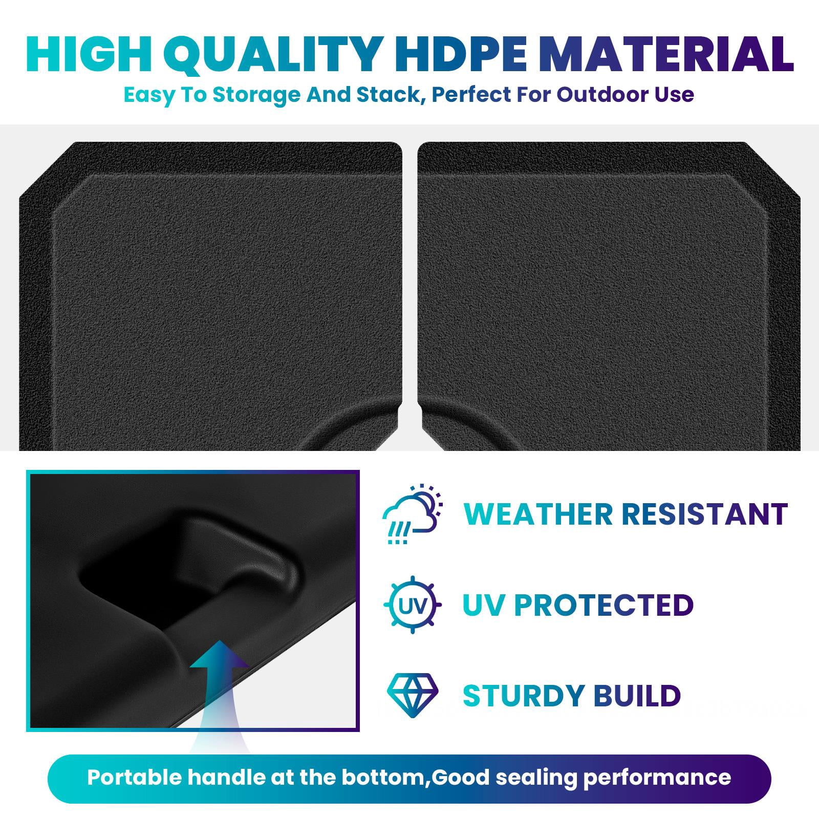 Muweixin Heavy Duty Square Cantilever Umbrella Base Weight, 4-Piece Windproof Fillable HDPE Base, 317lbs Total Load Capacity Non-Slip Stabilizer for 8'-10' Offset Patio Outdoor Umbrella