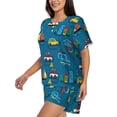 thumbnail image 2 of Bingfone Transportations with Buildings Print Pajamas Sets for Women Soft Short-Sleeved Pjs with Lounge Shorts Two Piece Sleepwear, 2 of 8