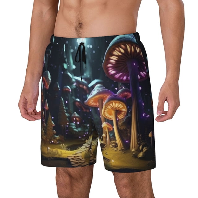 Fotbe Purple Glowing Mushroom Traje de Baño para Hombre – Shorts de Natación de Secado Rápido con Forro y Bolsillos-Large