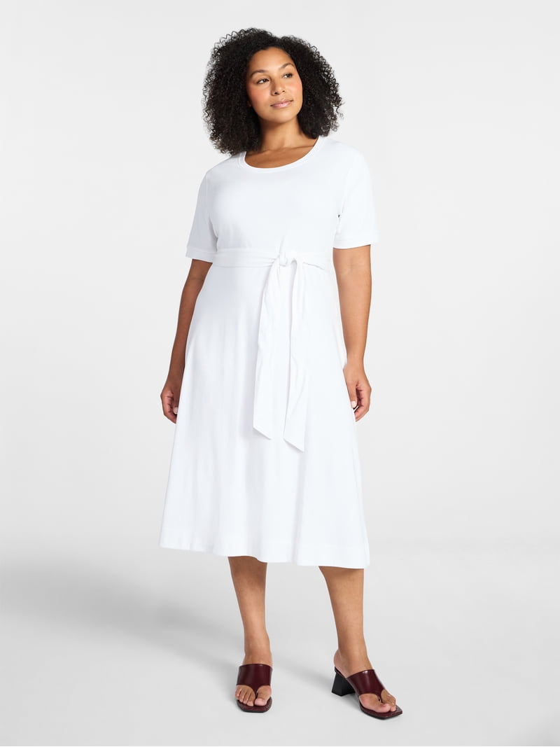 Time and Tru Women's Knit Midi Dress with Tie Belt, Sizes Xs-xxxl