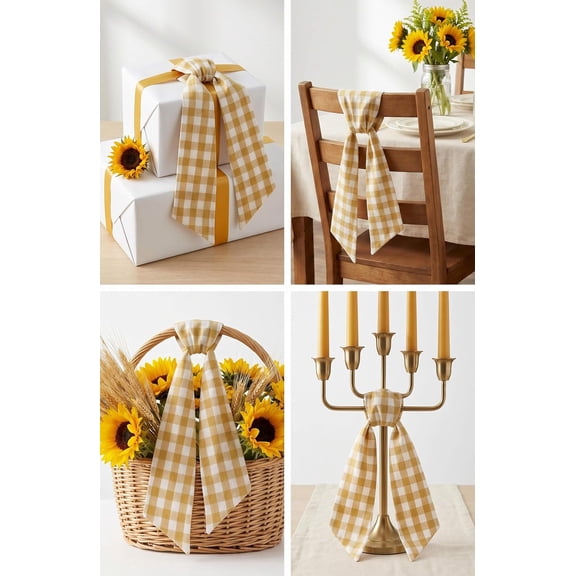 Gingham Wreath Sash for Front Door, Fall Thanksgiving Christmas Halloween Buffalo Check Plaid Ribbon Bow, Front Door Sage Plaid Wreath Ribbon for Farmhouse Autumn Decor