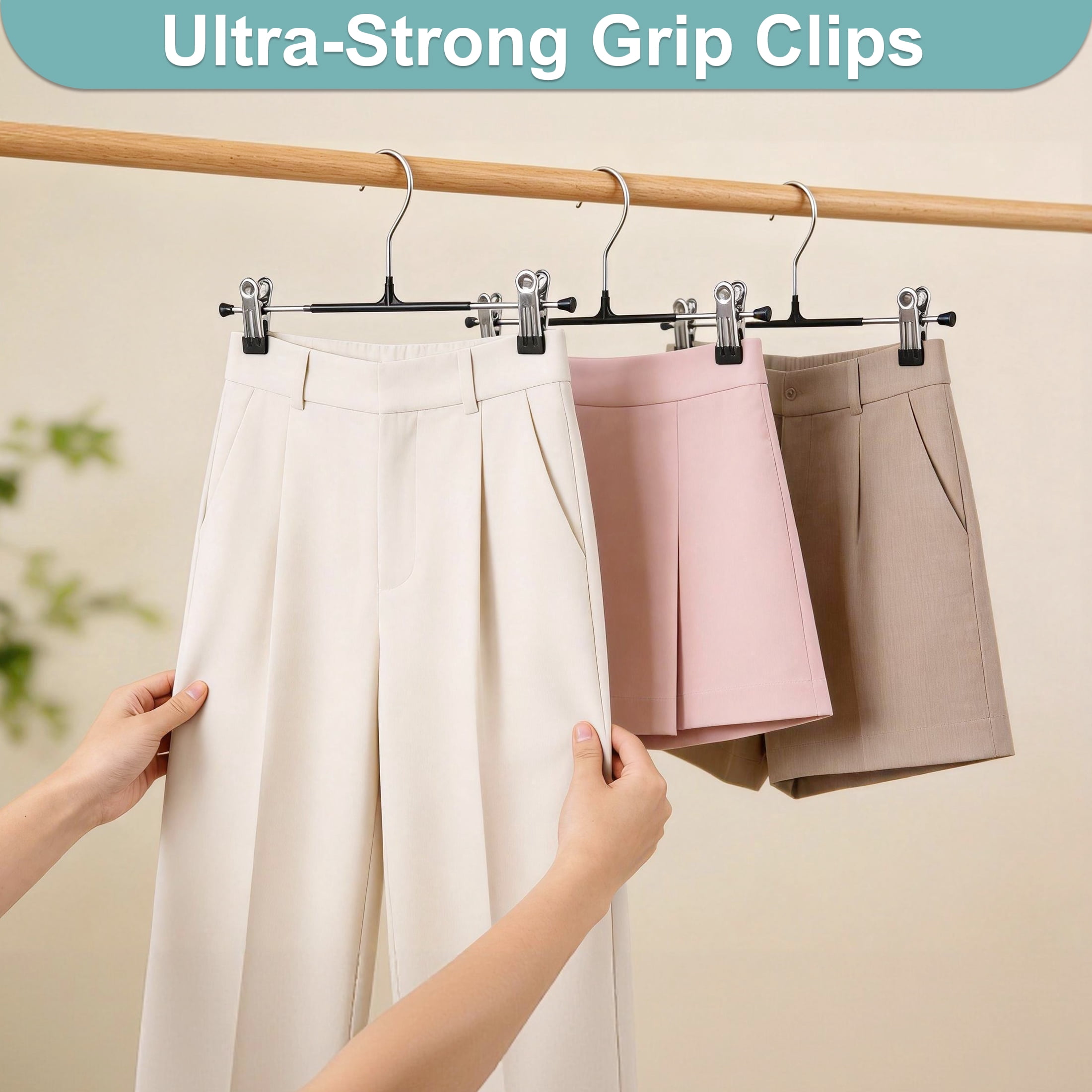 GARITIN Pants Hangers, 20 Pack Non-Slip Stainless Steel Adjustable Clip Hangers, Space Saving Clothes Hangers for Jeans, Skirts, Shorts