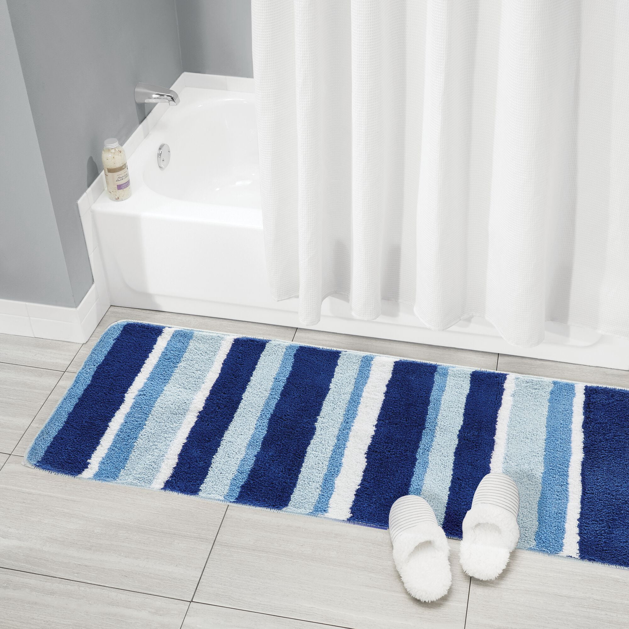 mDesign Striped Microfiber Bathroom Spa Mat Rugs/Runner, Set of 3 - Blue