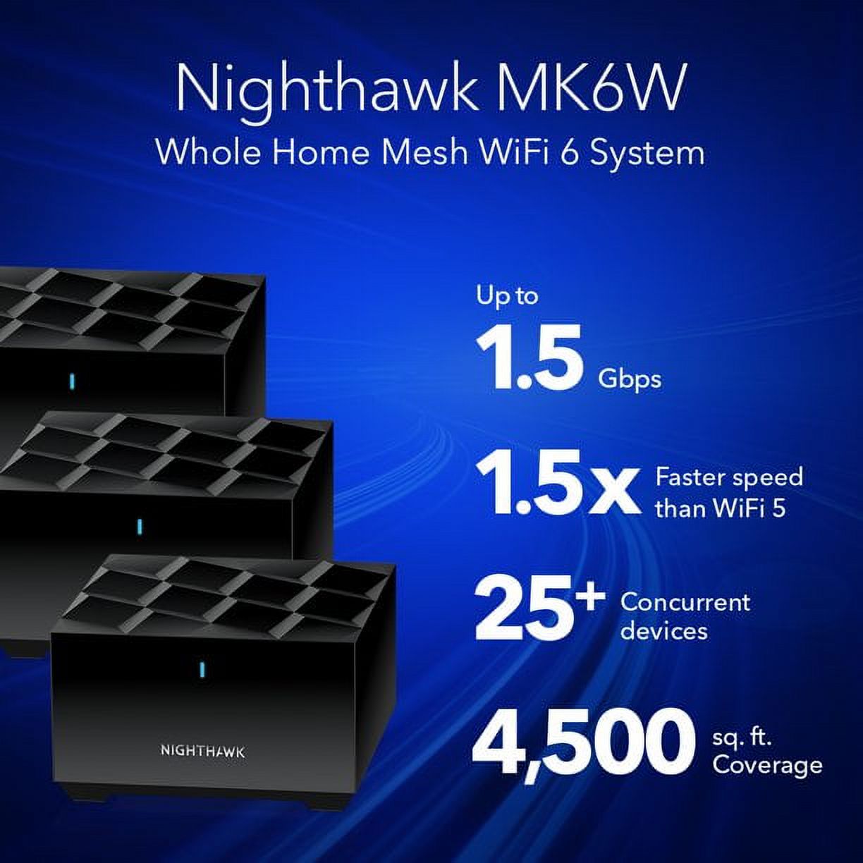 NETGEAR Nighthawk Dual-Band WiFi 6 AX1500 Mesh System 1.5 Gbps Router + 2 Satellites (MK6W-100NAS) - image 2 of 6