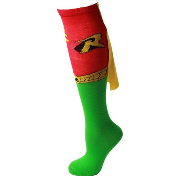 DC Comics Robin Logo One Pair Cape Knee High Socks [Red/Green - Ages 14 ]