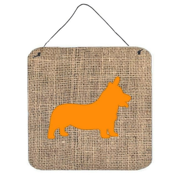 6 x 6 in. Corgi Burlap and Orange Aluminium Metal Wall Or Door Hanging Prints