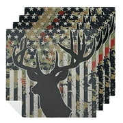 WYYP Deer Head Stars Camouflage Polyester Party Dinner Decoration Washable Napkins Home Decor 4 PCS