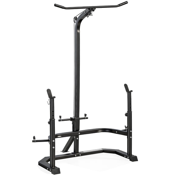Soozier Cable Machine, Bench Press Rack with Weight Plate Holders, Black
