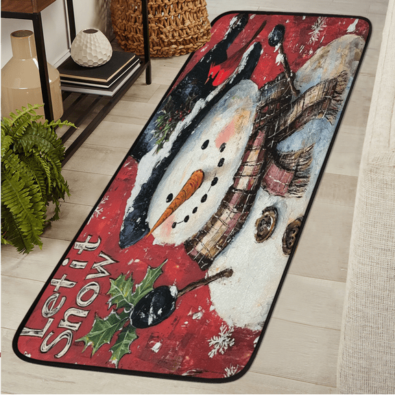 CURLYOOT Cute Christmas Snowman Winter Runner Rug 2'x6' Washable Kitchen Runner Rug Indoor Non Slip Laundry Rugs Floor Carpet for Hallway Kitchen Entryway Bedroom Living Room
