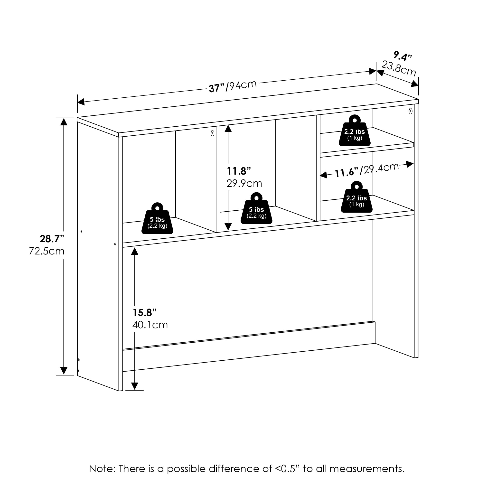 Furinno Classic Desktop Bookshelf Storage Hutch in Desk Organizer with 4 White