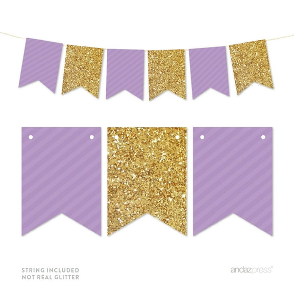 Lavender Gold Glitter Pennant Party Banner