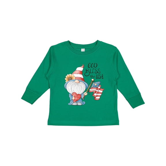 Inktastic God Bless the USA Gnome Boys or Girls Long Sleeve Toddler T-Shirt