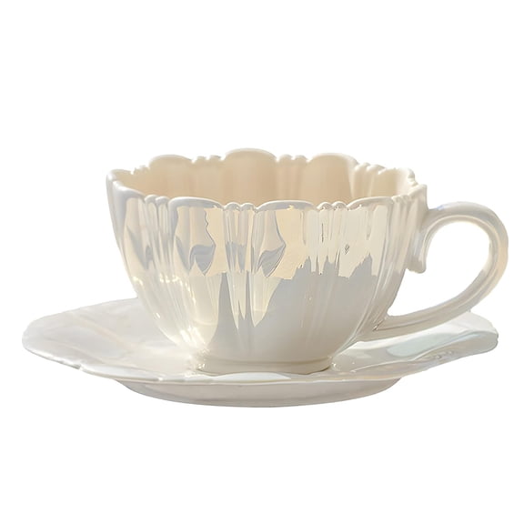 300ml petal coffee mug and saucer set ceramic mug gift cup afternoon tea wholesale mug-white