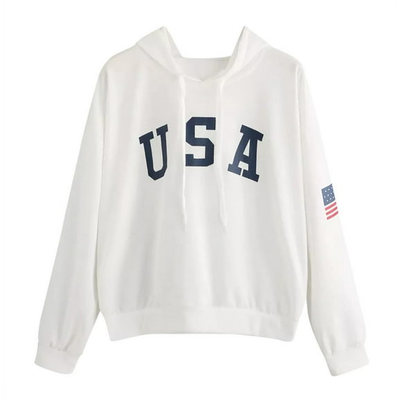 Womens Sweatshirt Women's Hoodie Letter Flag Printed Sweatshirt Long Sleeve Pullover Tops Blouse Fashions for Women Three Quarter Zip Oversized Zip up Hoodie for Women Womens Sweatshirts And White XL