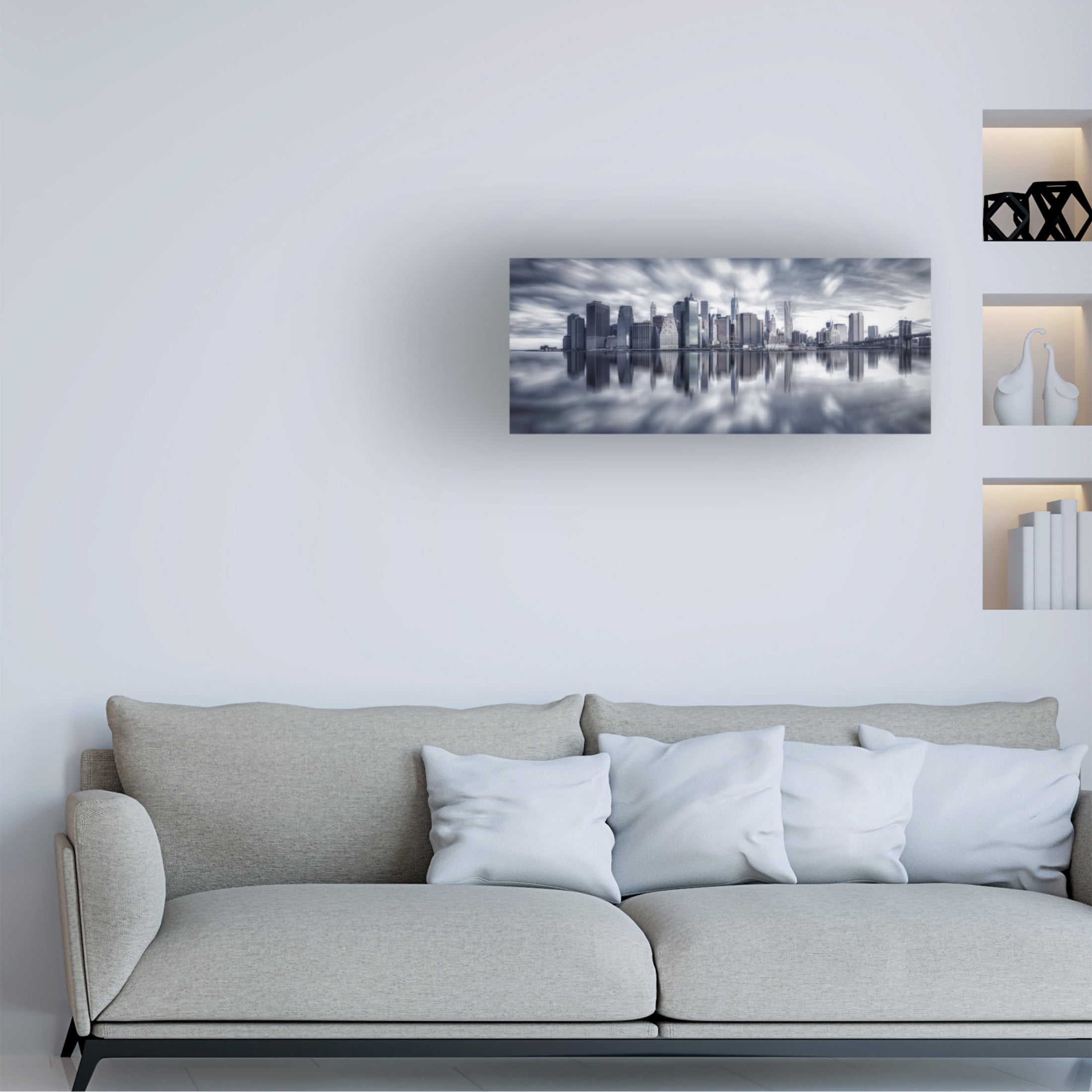 Canvas Wall Art - Michael Zheng 'Manhattan Reflection' Wall Art for Living Room, Bedroom, or Office Décor by Trademark Fine Art - 19 x 8 Inches
