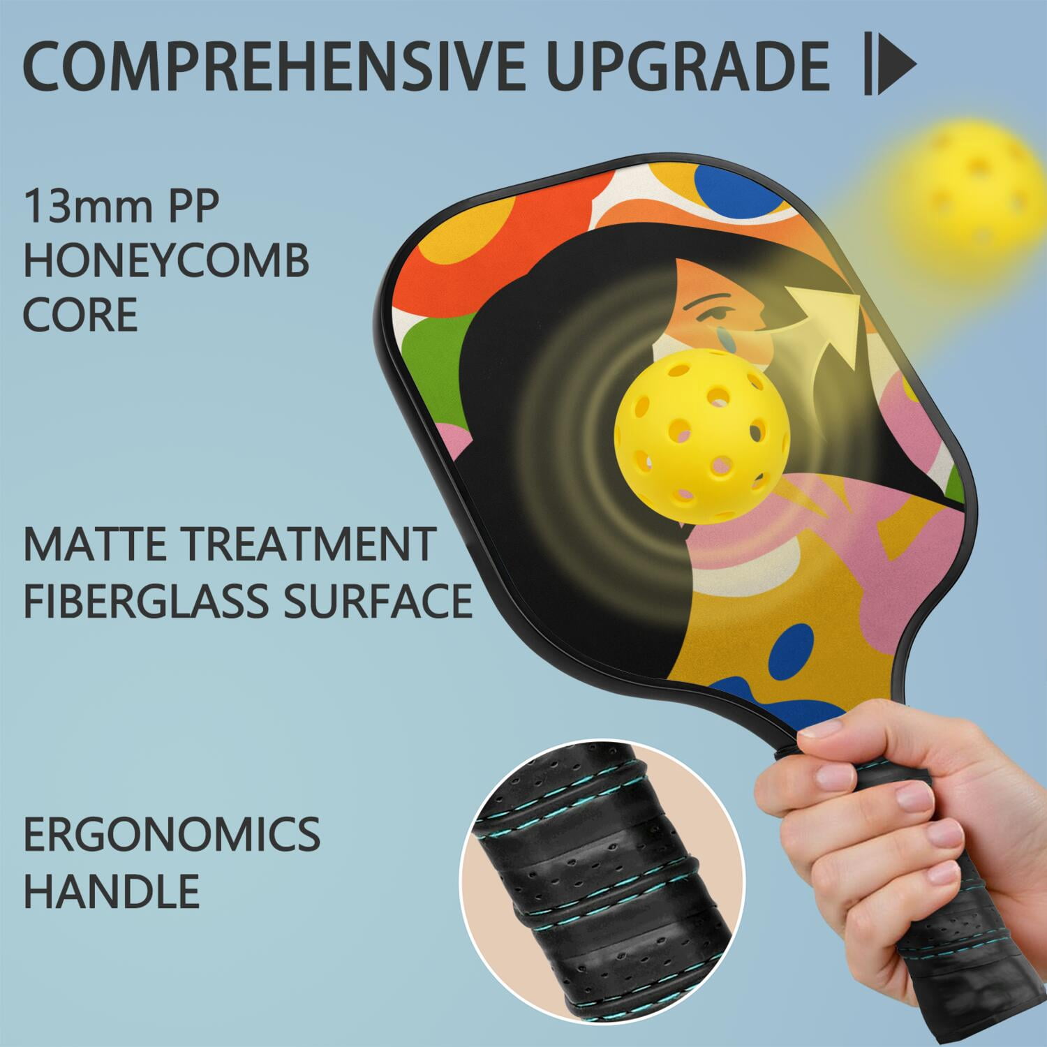 Pickleball Paddles Set Of 2, Fiberglass Surface, Tropical Jungle Print, 4 Balls & Bag