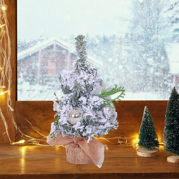 Fiudx Ofertas del día Pequeño árbol de Navidad Mini árbol de Navidad Mini pinos Árbol de cepillo de botella Árbol falso con base de madera para decoración de mesa
