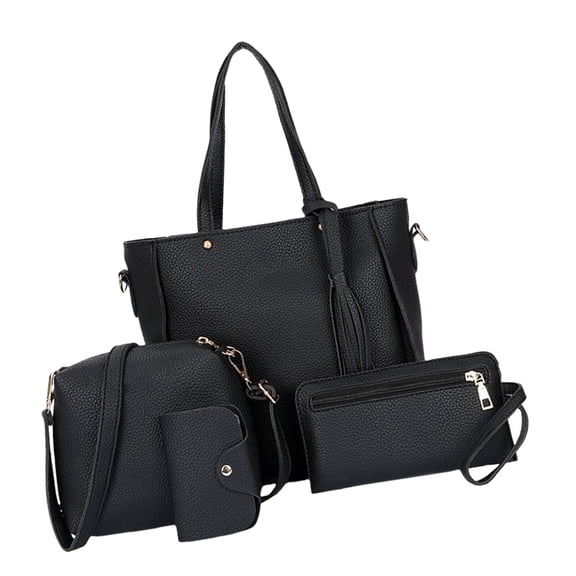 Elegant 4Pcs Women's PU Leather Shoulder Bag Set Crossbody Purse Shoulder Bag Card Holder Casual Handbag