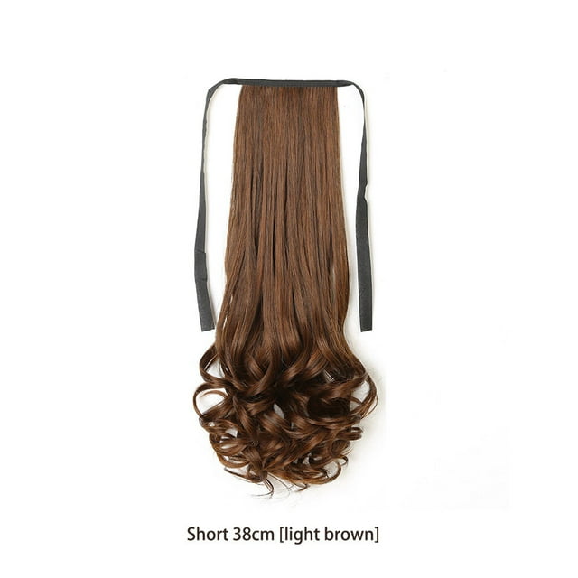Perruque Queue de Cheval Fibre Haute Température Perruques Réalistes Bouclées Artificielles Toupie Résistante à la Chaleur Invisible Sans Couture pour Femmes Marron Clair 38cm Court