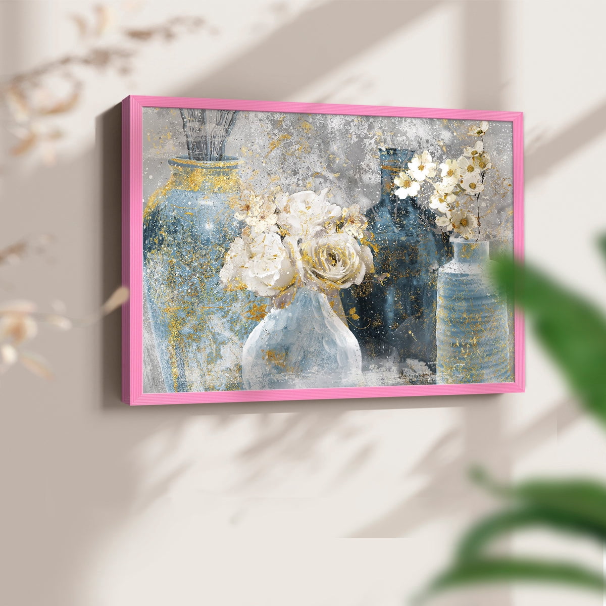 Vessels and Blooms Blues by Nan - Restickable Framed Giclée Print