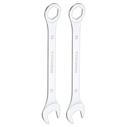 Uxcell 19mm 6-Point Thin Combination Wrench Double Ended Box and Open End Chromes Plated Steel, Silver 2Pcs