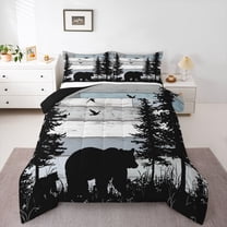 Homewish Safari Bear Queen Comforter Set,Jungle Wildlife Bedding Sets,Old Wooden Board Bedding Comforter Set For Boys Kids,Breathable Home Decor Reversible,3 Pieces