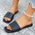 thumbnail image 6 of Byworldtasic Leather Flat Sandals For women Square Open Toe Slide Sandals Casual Summer Shoes, 6 of 7