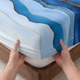 thumbnail image 3 of King Size Fitted Sheet Set - Navy Blue Ombre 3 Piece Bedding Sets 16" Deep Pocket Fitted Sheet with 2 Pillowcases, Modern Moire Abstract Art Luxury Brushed Microfiber Hotel Luxury Bed Sheets, 3 of 9