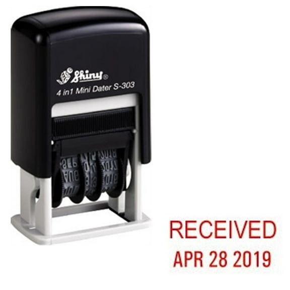 Shiny Self-Inking Rubber Date Stamp - RECEIVED - S-303 - RED INK (42511-R-RECEIVED)