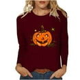 thumbnail image 2 of Jsaierl Halloween Shirts for Women Funny Pumpkin Ghost Graphic Tees Stretch Round Neck T-shirt Long Sleeve Dressy Casual Blouse Tops Halloween Clothes, 2 of 4