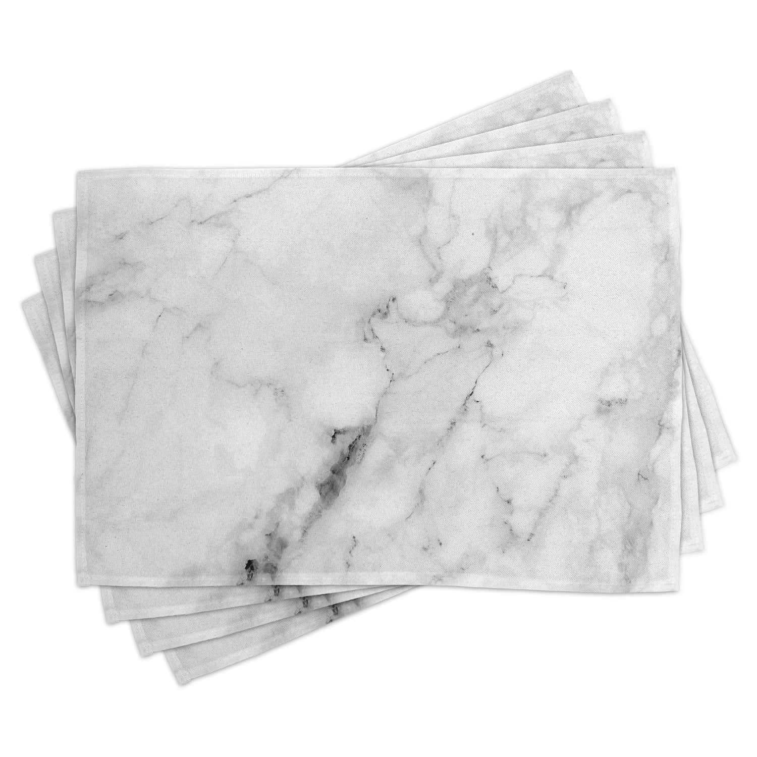 Modern Contemporary White Marble Effect 4 Coasters & 4 Placemats Set 
