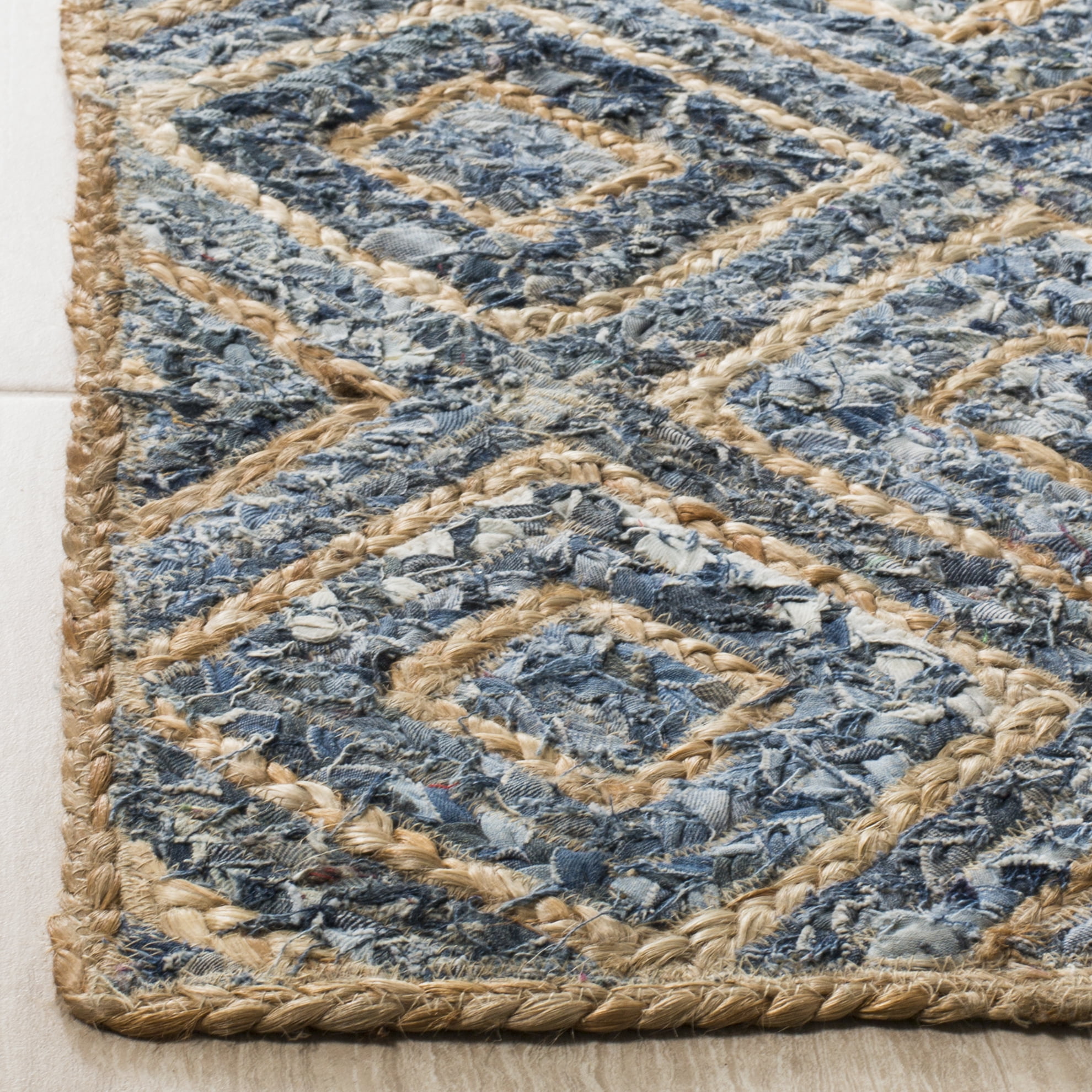SAFAVIEH Cape Cod Alayna Geometric Area Rug, Natural/Blue, 11' x 15'