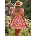 thumbnail image 4 of AICARE Summer Casual Dresses for Women Floral Pattern Ruffle Short Sleeve A Line Flowy Mini Dress, 4 of 10
