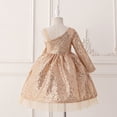 thumbnail image 6 of LYHaoo Girls Sequin Off Shoulder Party Dress Gown Tutu Formal Evening Gown For Birthday Celebration And，Girls Basic Dresses Sizes 7-8 Years Gold, 6 of 7