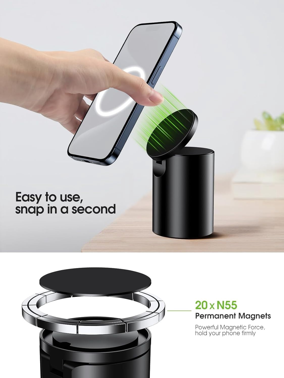 Ijhsc Heavy Duty Aluminum Magnetic Phone Stand, for Magsafe Stand for iPhone, Adjustable Cell Phone Holder for Desk, Computer Office Desk Accessories, Fits 4-11in iPhone, Kindle, iPads, Tablets