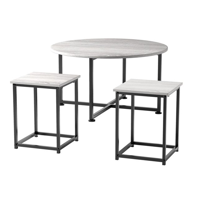 Giantex Faux Marbre 3 Pièces Ensemble de Table Basse, Table d'Extrémité Ronde Moderne & 2 Tables d'Appoint Canapé Rectangulaire W / Coussinets Réglables, Mobilier de Maison, Naturel