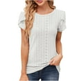 thumbnail image 2 of Fesfesfes Womens Basics Top Women's Casual Round Neck Sleeve Patchwork Solid Color Loose T-Shirt Top Shirts Women S(US:4), 2 of 9