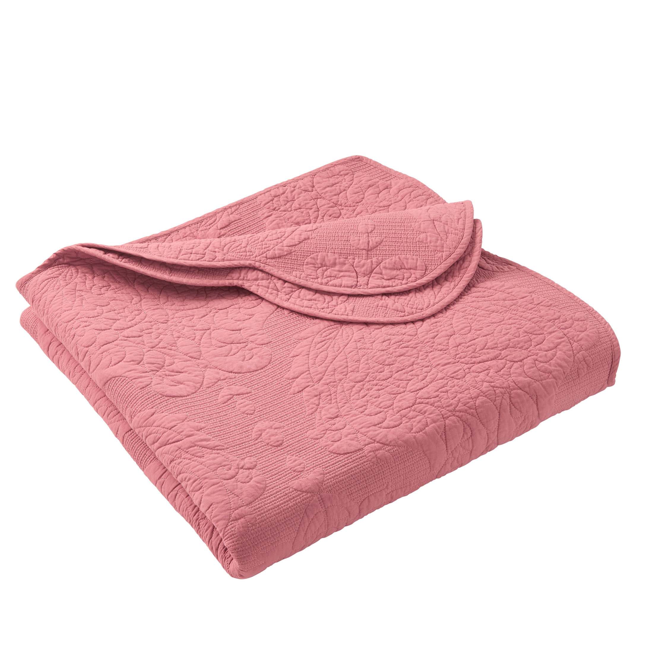 Better Homes & Gardens Paisley Medallion Cotton Quilt, King, Pink Rose, Scalloped Bedding