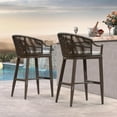 thumbnail image 3 of PURPLE LEAF Outdoor Bar Stools Set of 2 Patio Wicker Modern High Bar Chairs Metal Cushioned Barstools with Backs and Ergonomic Armrest for Balcony Garden Indoor Kitchen Island, Coffee, 3 of 9