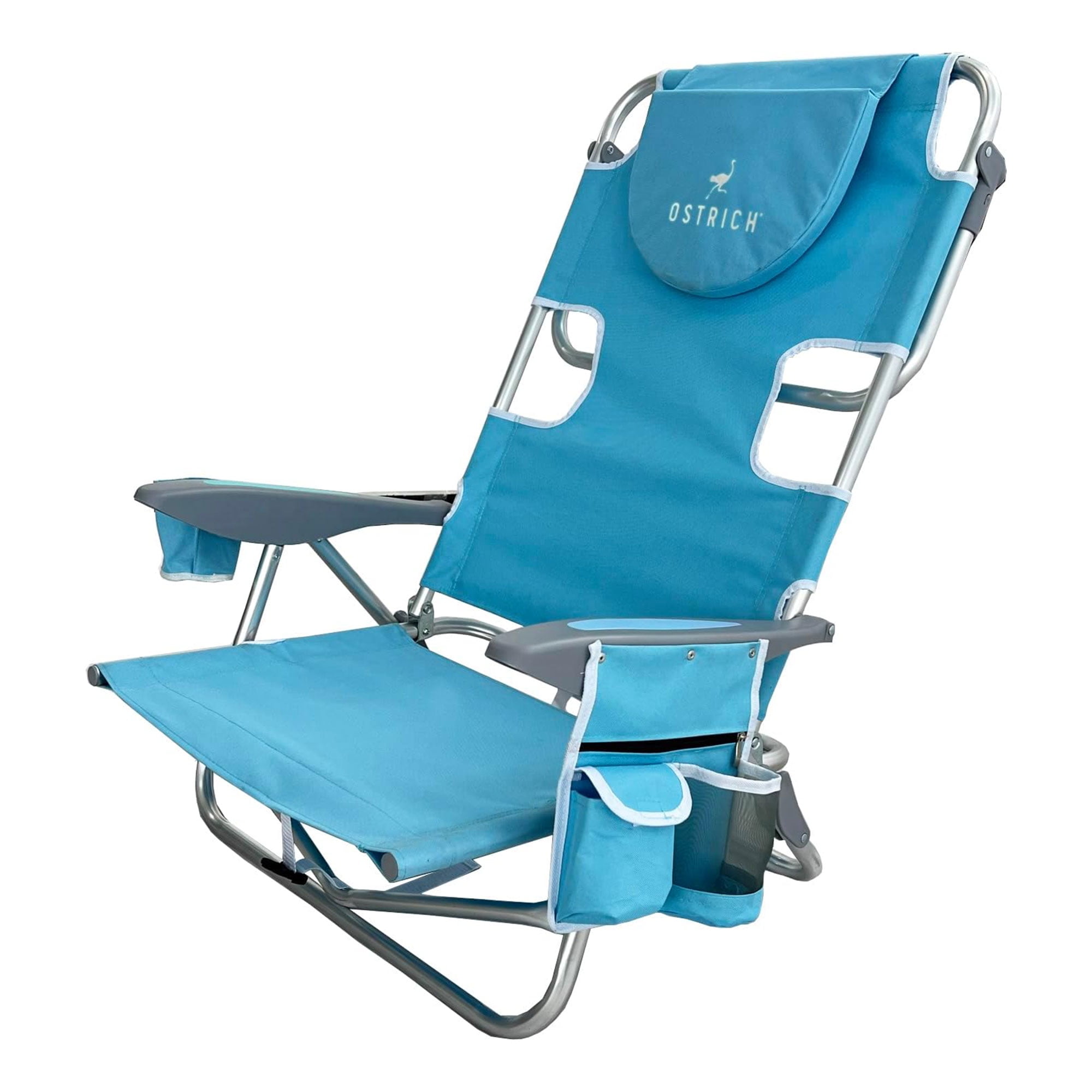 Ostrich Deluxe 3N1 Lightweight Outdoor Beach Lounge Chair w Footrest Blue Foldable Flat Lay Tanning Face Hole Walmart