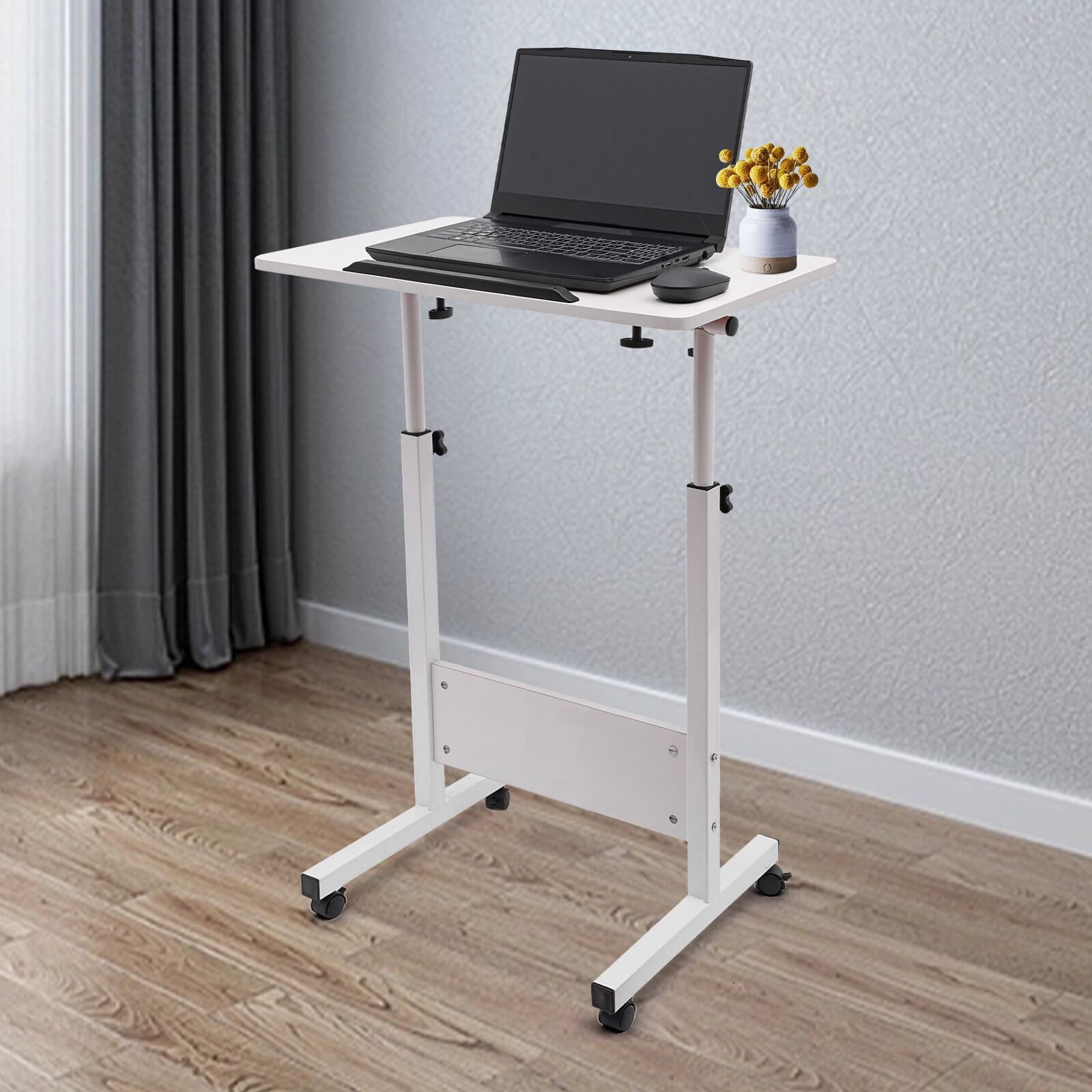 Modern Floor Mount Rectangular White Adjustable Portable Height Standing Desk for Living Room,Lounge