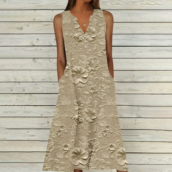 Sakmal Plus Size Summer Dresses for Women Sundress Maxi Dress Sleeveless Floral Dresses with Pockets
