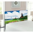 thumbnail image 2 of Balinese Headboard, Pura Ulun Danu Building Bali Tropic Flowers Water Plants Tower in Sea Scenery, Upholstered Decorative Metal Bed Headboard with Memory Foam, Twin Size, Green Pink Blue, by Ambesonne, 2 of 4