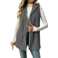 thumbnail image 2 of Women's Sleeveless Plush Vest, Mid Length Hooded Jacket with Zip Front, Soft Pile Fleece Outerwear, Embossed Pattern Casual Coat, Cozy Fall Winter Seasonal Layer Grey L, 2 of 8