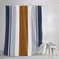 thumbnail image 3 of Shower Curtains for Bathroom, Modern Brown Blue Waterproof Fabric Shower Curtain, Boho Contemporary Geometric Striped Decorative Bathroom Curtain for Bathtub, 66"x72", No Hooks Included, 3 of 9