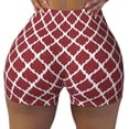 thumbnail image 2 of Rateoe Red Moroccan Printed Power Workout Shorts for Women Tummy Control Squat Proof Ribbed Thick Seamless Scrunch Active Short-Large, 2 of 8