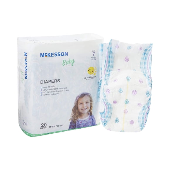Pañal para bebés McKesson talla 7 de más de 18,6 kg, 20 unidades