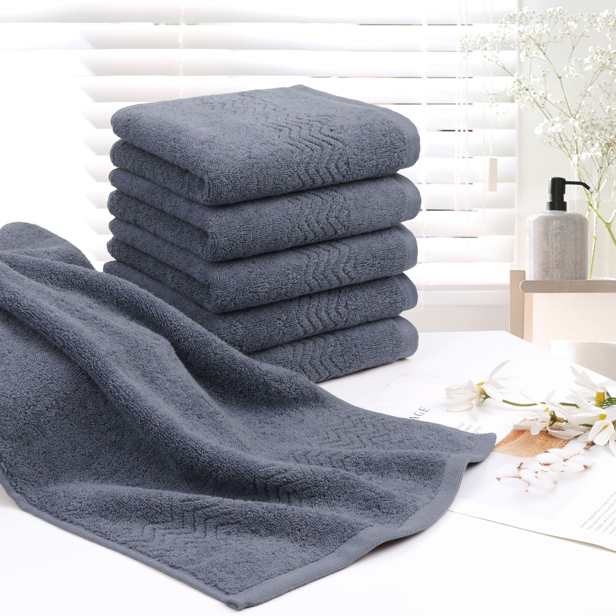Unique Bargains 6-Pack Absorbent Bathroom Cotton Hand Towels Aqua Blue 