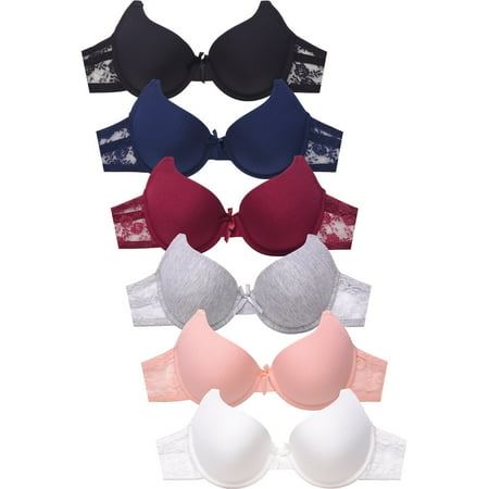 

247 Frenzy Women s Essentials Mamia PACK OF 6 Full Coverage Lace Accent Bras